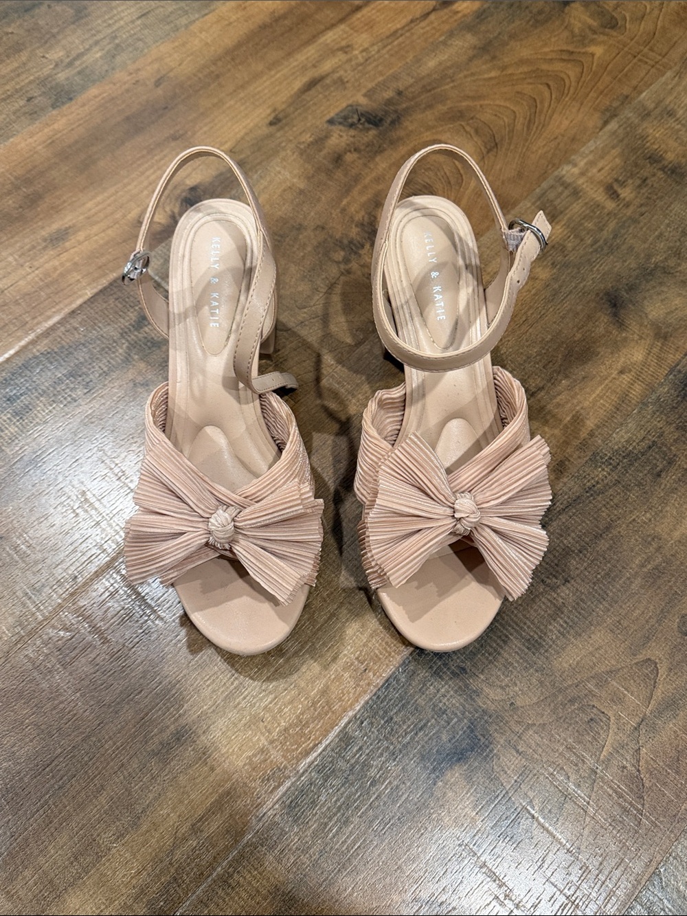 Kelly & Katie Pink Pleated Bow Ankle-Strap Heels